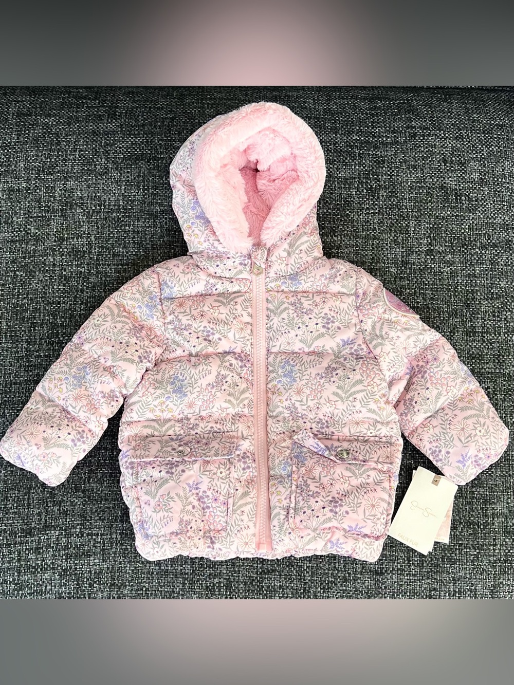 NWT Jessica Simpson Girls Pink Floral Puffer Coat Size 12 Months